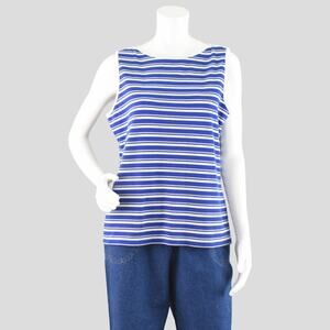Vintage 90s Blue Striped Ribbed Tank Top, Karen Scott Sport Women's Large